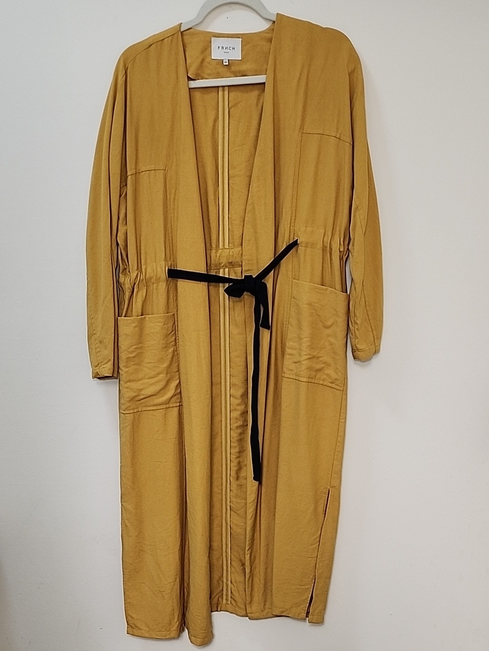 FRNCH PARIS Mustard Yellow Long Sleeve Open Front Blazer Black Tie Size S/M